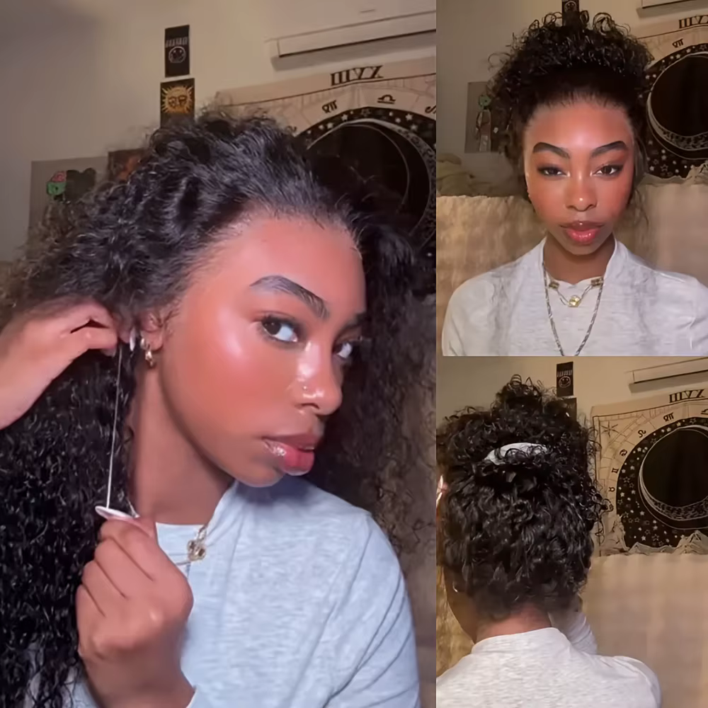 Perruques bouclées en cheveux humains Lafino Invisi Strap Deep Curly Wave 360 Full HD Lace Front, Pe