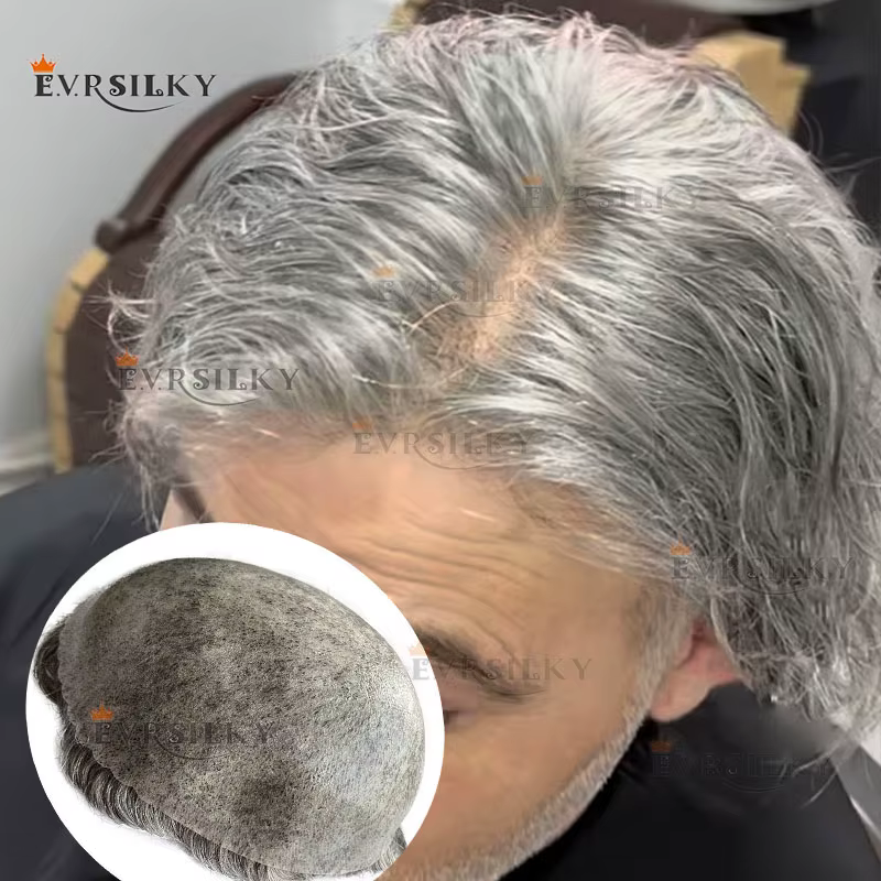 Ligne de cheveux Super naturelle 1B80 1B65 gris blond homme 100% cheveux humains Microskin Durable m