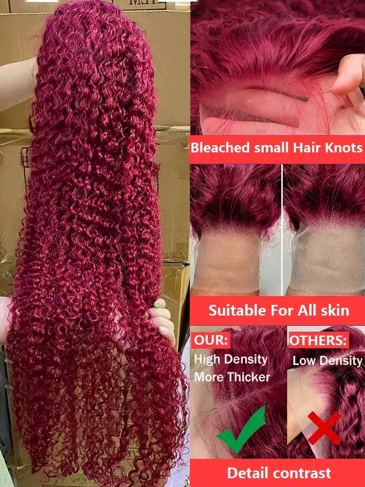 99J bordeaux 13x6 hd dentelle frontale perruque vague d'eau bouclés 13x4 rouge Remy cheveux humains 