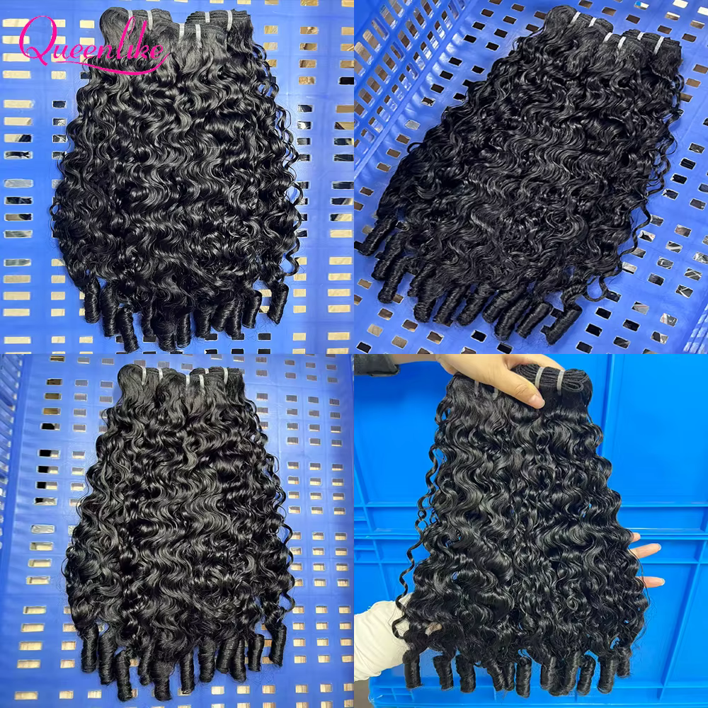 Queenlike birman bouclés cheveux humains crus paquets 15A Double dessiné 1/3/4 paquets Pixie bouclés
