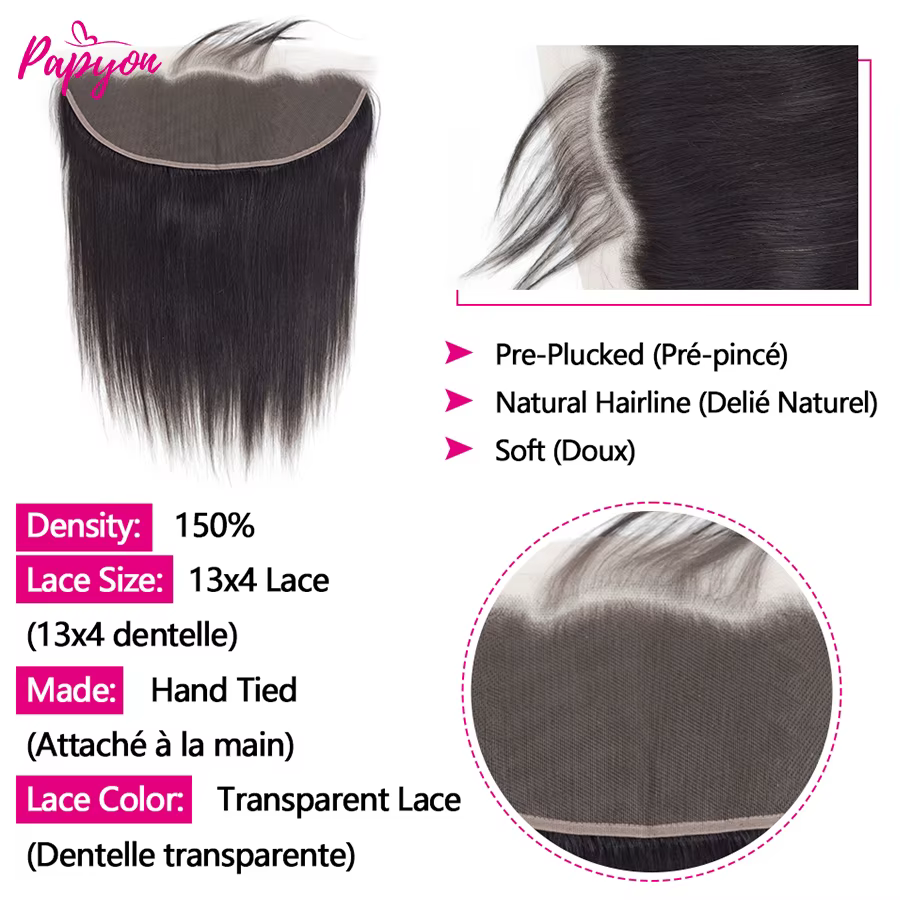 38 40 42Inch Straight Human Hair Bundles with 13x6 Frontal Tissage Humains Lisse Lot Avec 13X4 Closu