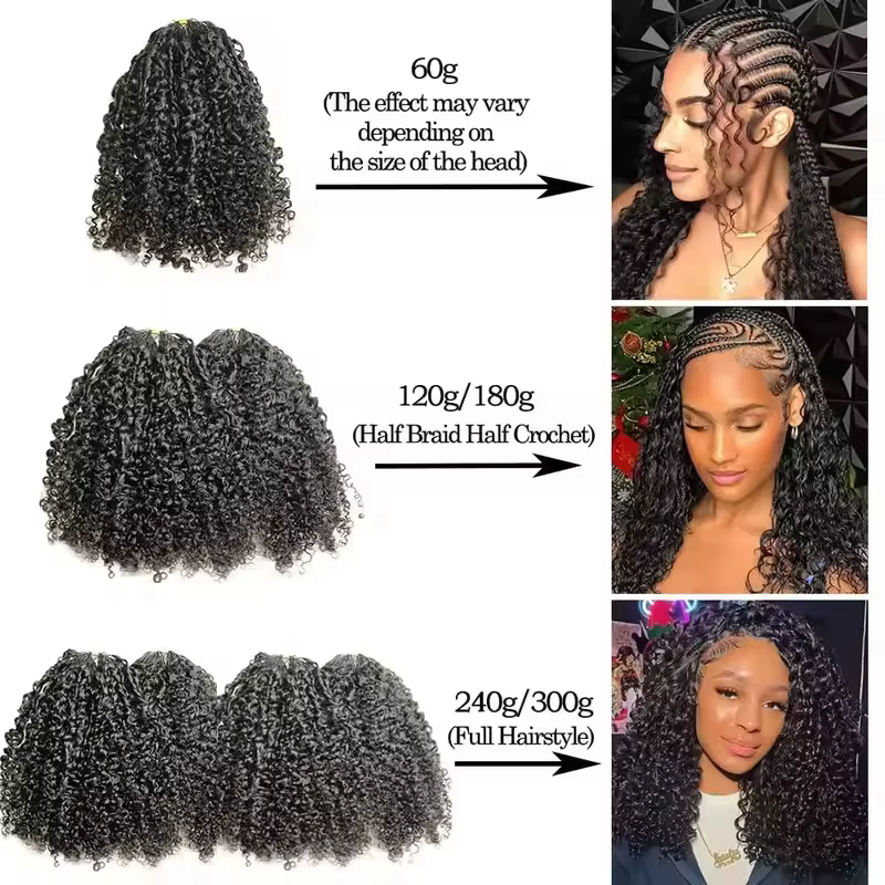 Extensions de cheveux humains bouclés au crochet, pré-séparées, sans nœuds, pour tresses, pour femme