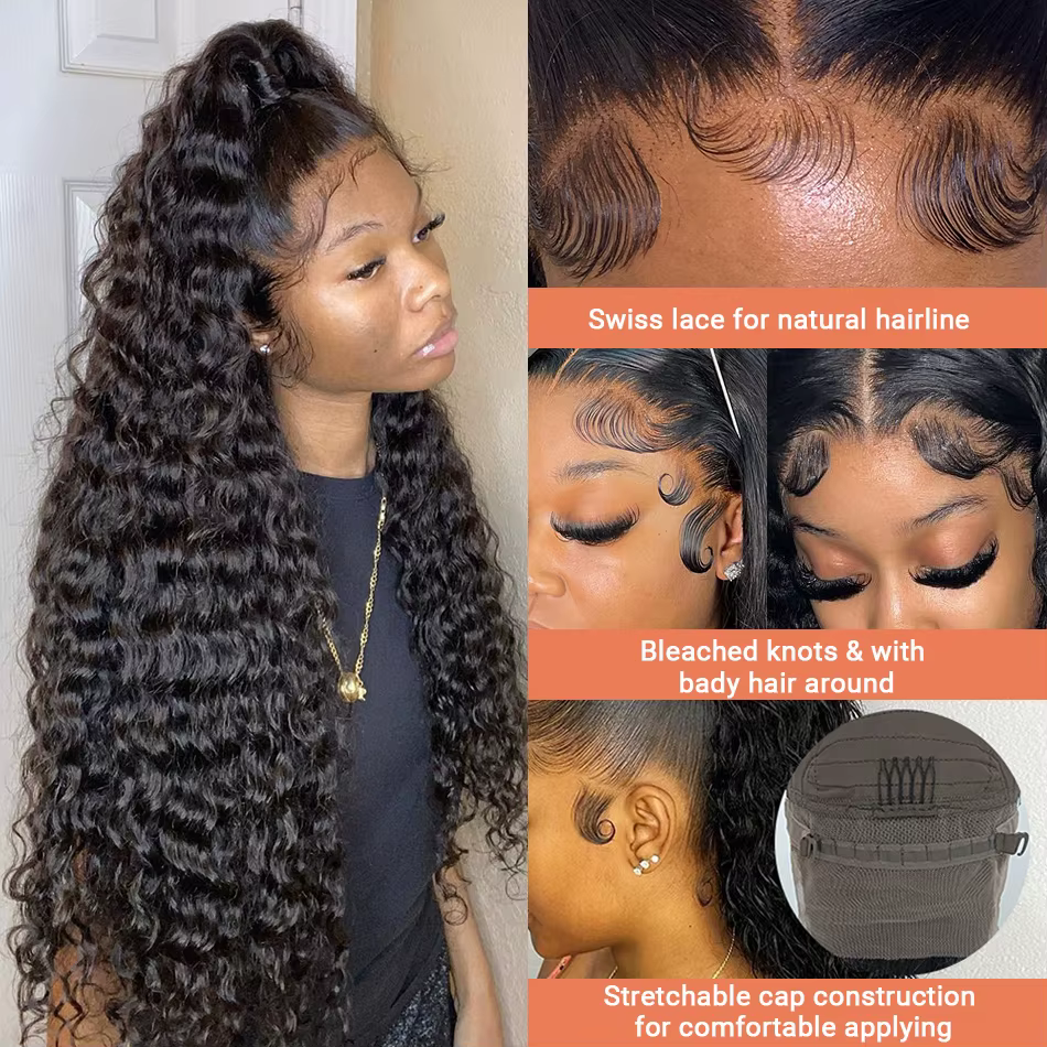 Perruques en cheveux humains bouclés de 40-42 pouces avec dentelle frontale pour femmes noires, pré-