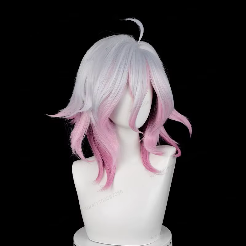Briar Cosplay Perruque pour Femme, Cheveux Synthétiques Courts, Argent, Blanc, Dégradé Rose, Perruqu