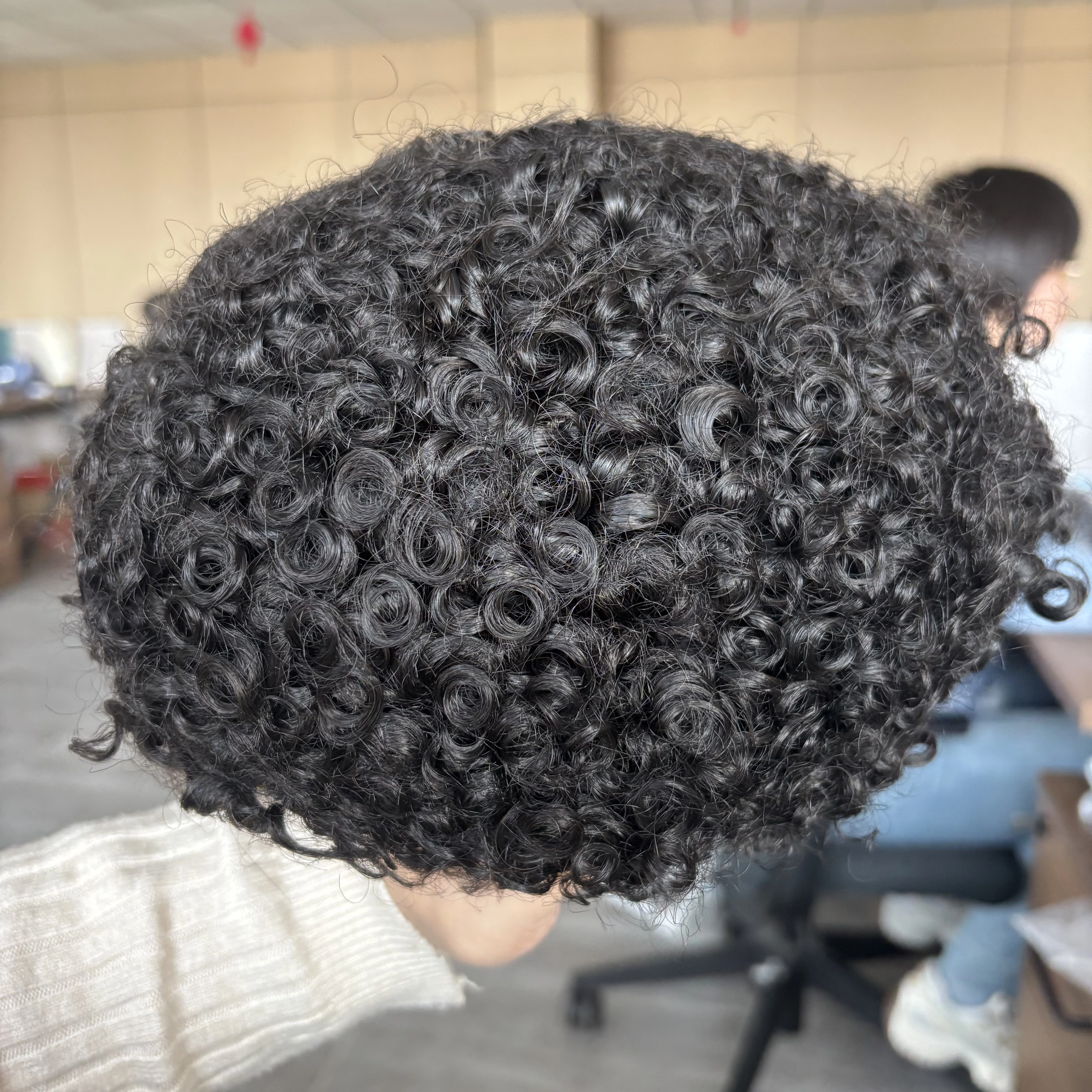 Prothèse capillaire homme Afro en cheveux naturels, bouclés Jerry 12mm, base fine mono, toupet pour 
