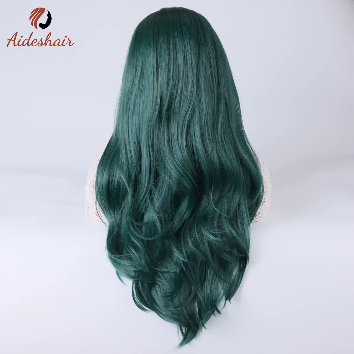 Aideshair vert foncé section moyenne frange diagonale longue perruque bouclée pour les femmes fibre 