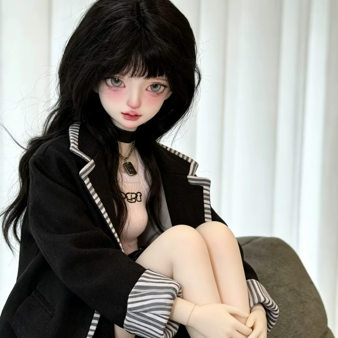 Perruque BJD longue ondulée noire et jaune avec raie au milieu, base vierge 1/3 1/4 1/6, en soie hau