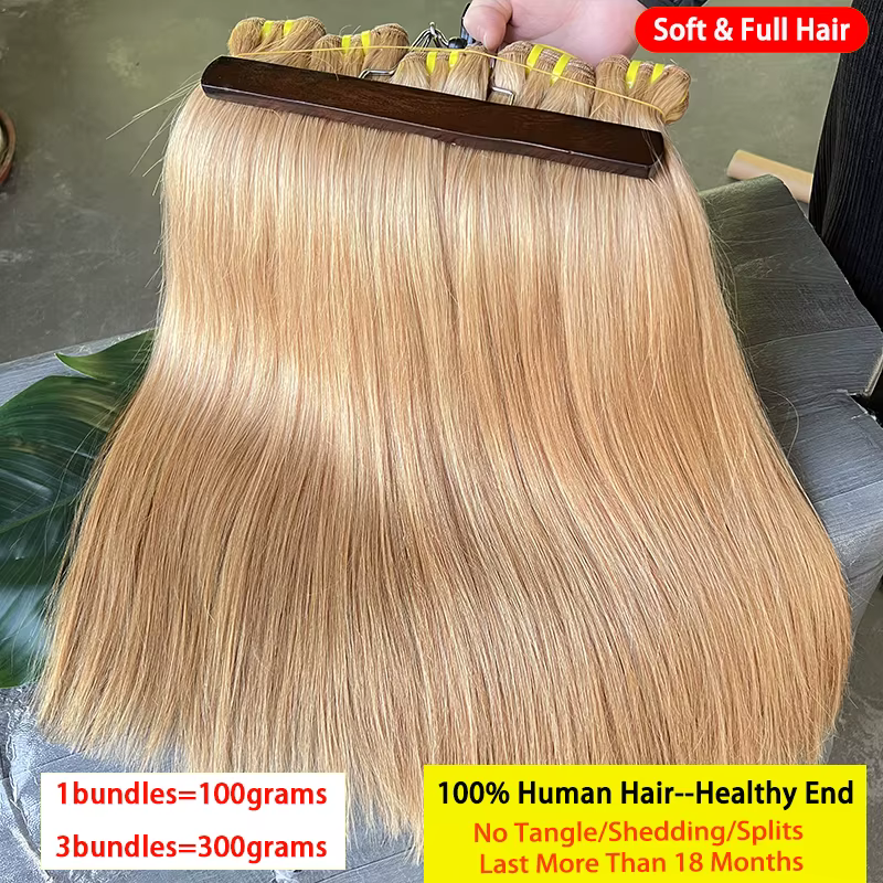 # 27 miel blond os droit 100% cheveux humains paquets non transformés cheveux vierges crus armure Ex
