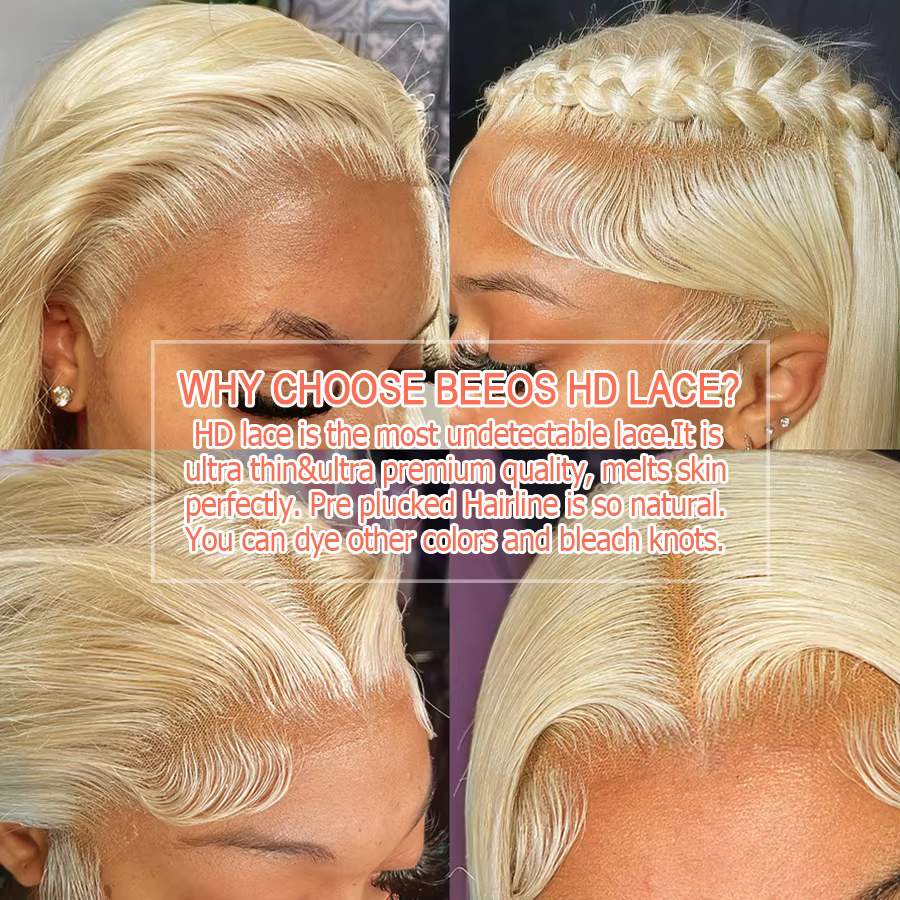 34 pouces 250% 13x6 HD dentelle frontale perruques fondre peaux cuir chevelu naturel 613 Blonde vagu