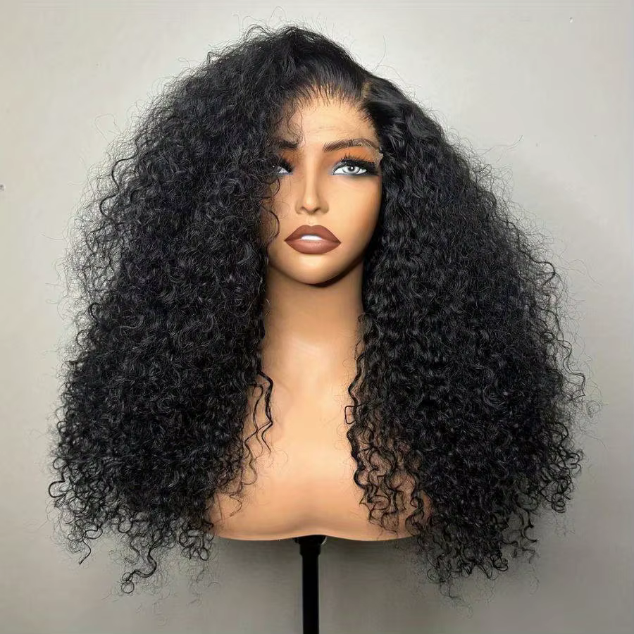 Perruque Lace Front Wig synthétique noire douce, 26 pouces, longue, crépue, bouclée, densité 180, 13