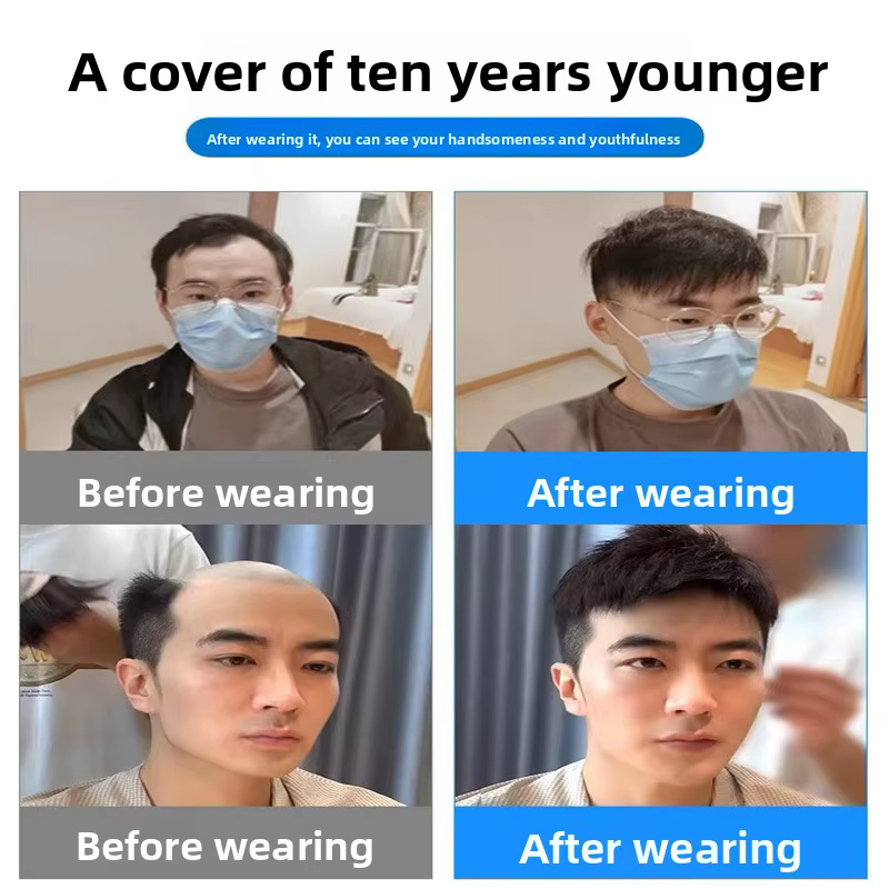 Toupet de cheveux humains légers et respirants pour hommes, postiche naturelle, bloc de réparation s