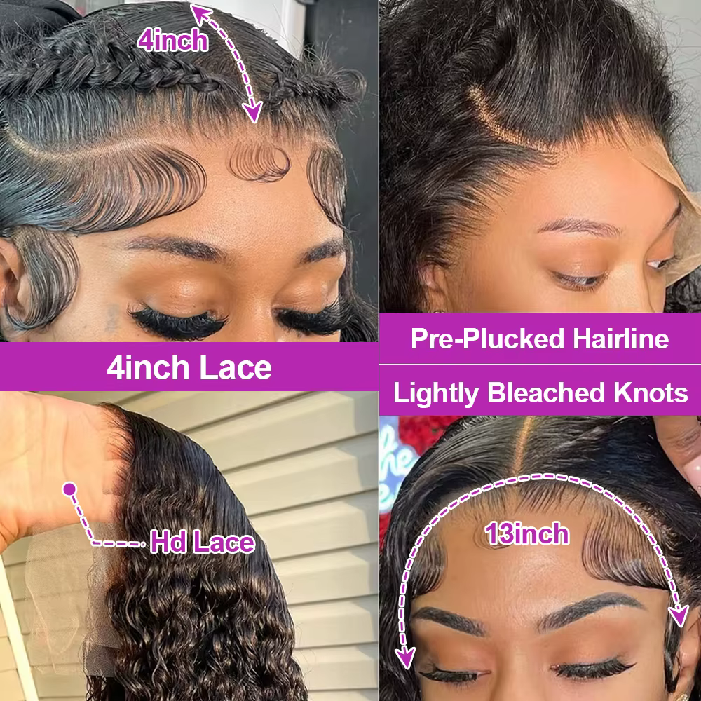 Perruques en cheveux humains 250% Loose Deep Wave 13x6 Lace Front, 30 40 pouces, style brésilien bou