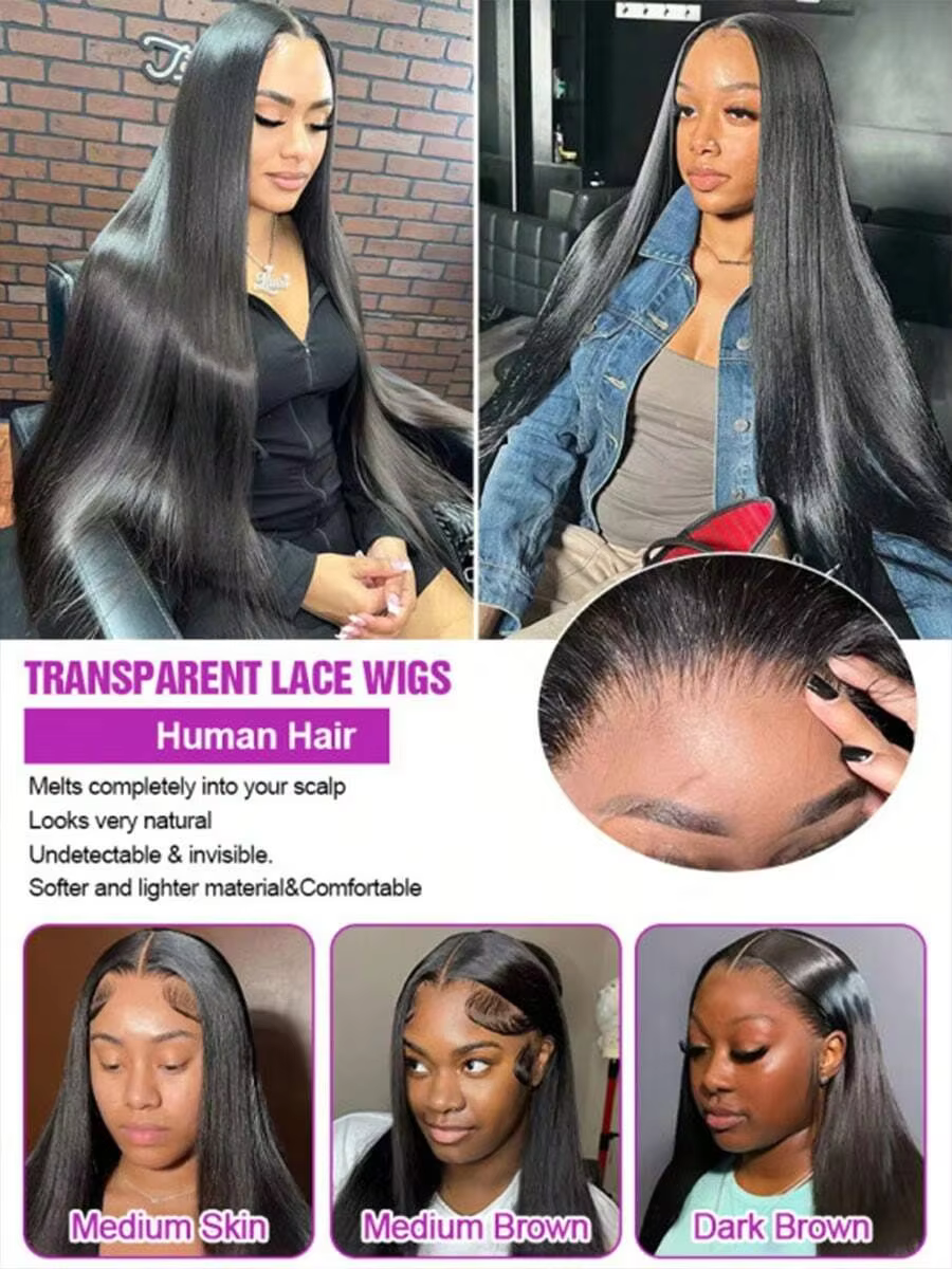 Perruque Lace Front Lisse 13x6, Perruque Frontale en Cheveux Humains 13x4 Densité 180, Perruque HD T