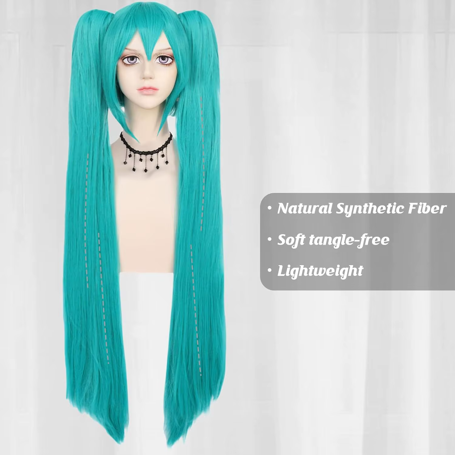 Perruque verte synthétique Cosplay vert sarcelle perruque Double queue de cheval perruque longue per