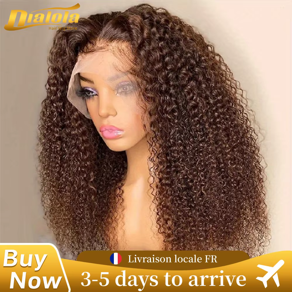 36Inch Curly Wave HD Lace Front Wig 13x4 13x6 Water Wave HD Lace Frontal Human Hair Wig Deep Chocola