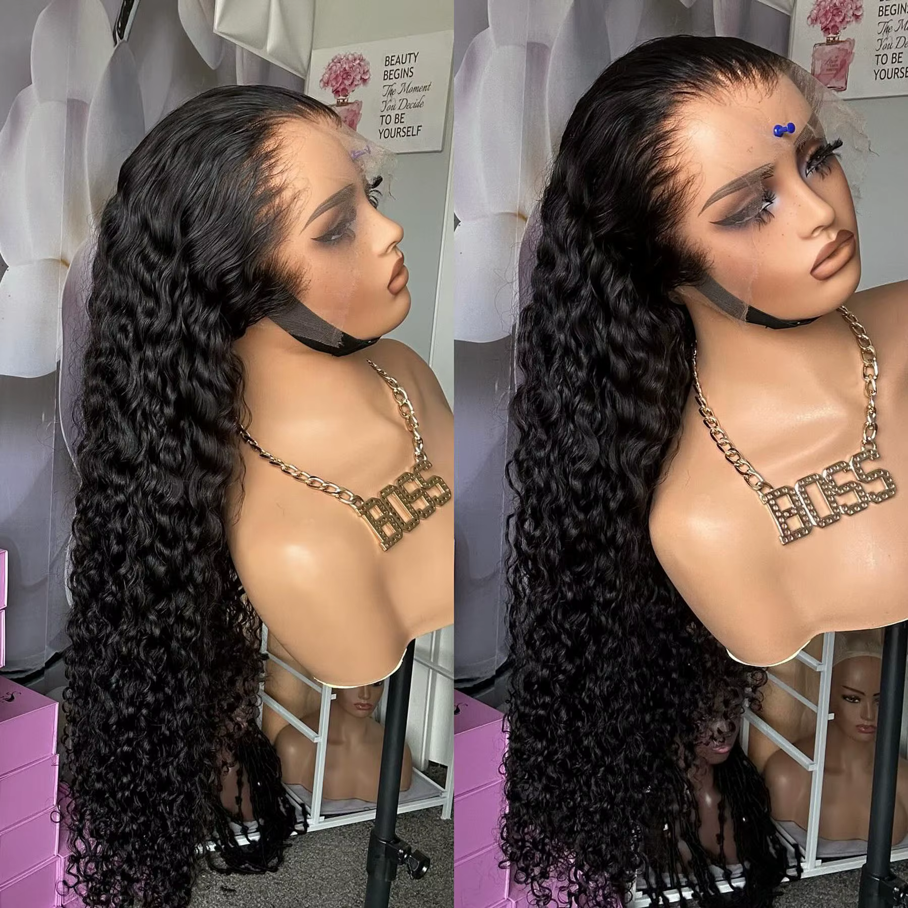 Perruque Lace Frontal Wig synthétique ondulée 13x4x1, naissance des cheveux sans colle, cheveux de b
