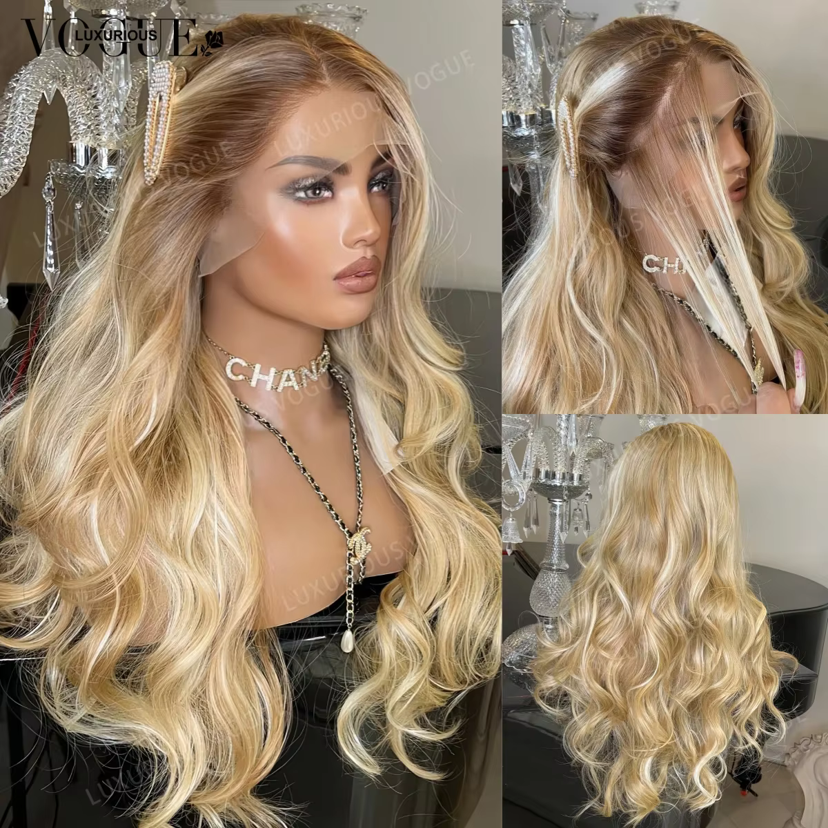LUX VOGUE Misty Moon doré 100% perruque de cheveux humains blond cendré vagues plage flexibilité de