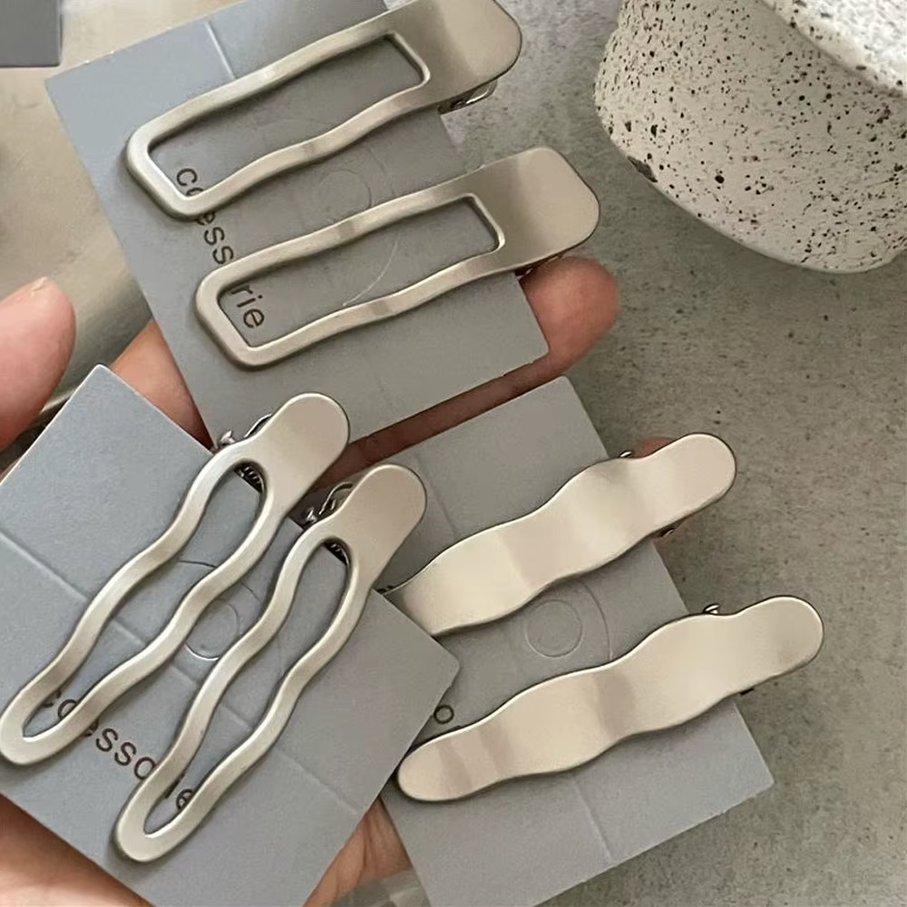 Pince à cheveux en métal argenté, 2 pièces, ligne ondulée, avec alliage creux géométrique, pinces à 