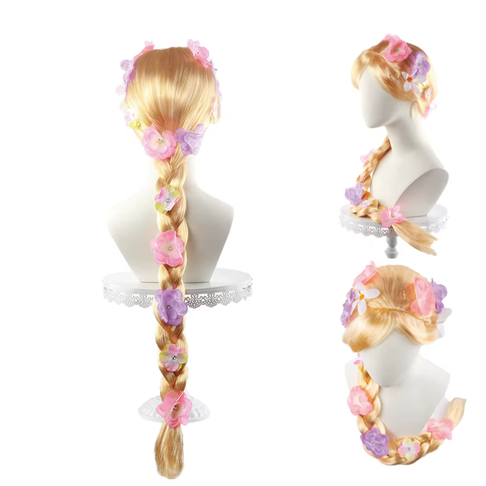 Perruques longues blondes Raiponce pour enfants, costumes de princesse pour femmes, perruques tressé
