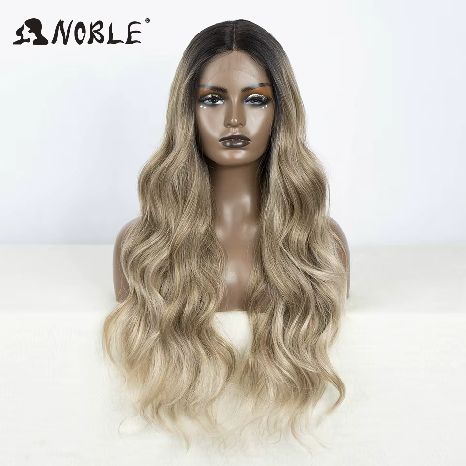 Perruque Lace Front Wig synthétique 30 pouces-Noble, perruque Lace Wig longue ondulée 360 0mbre blon