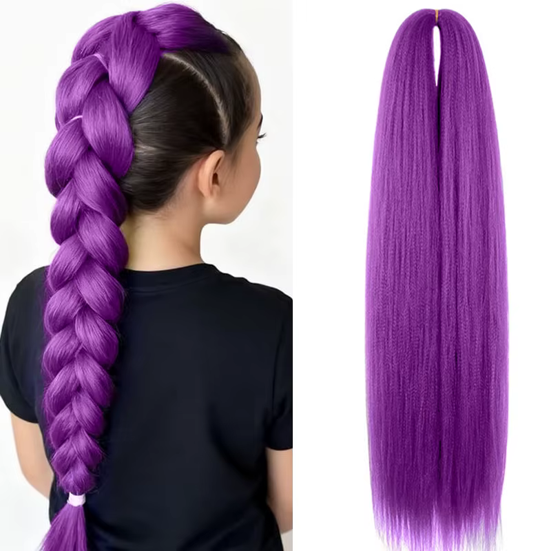 Extensions capillaires synthétiques tressées violettes, 14 pouces, tresses EZ pré-étirées pour enfan