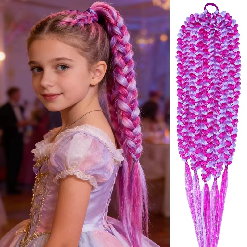 Extensions de cheveux queue de cheval couleur rose pour enfants, différents styles personnalisables