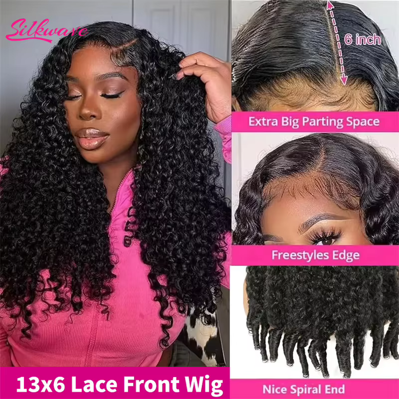 Silkwave 30 40 pouces birman bouclés perruque de cheveux humains Hd dentelle 13x6 vague profonde fro