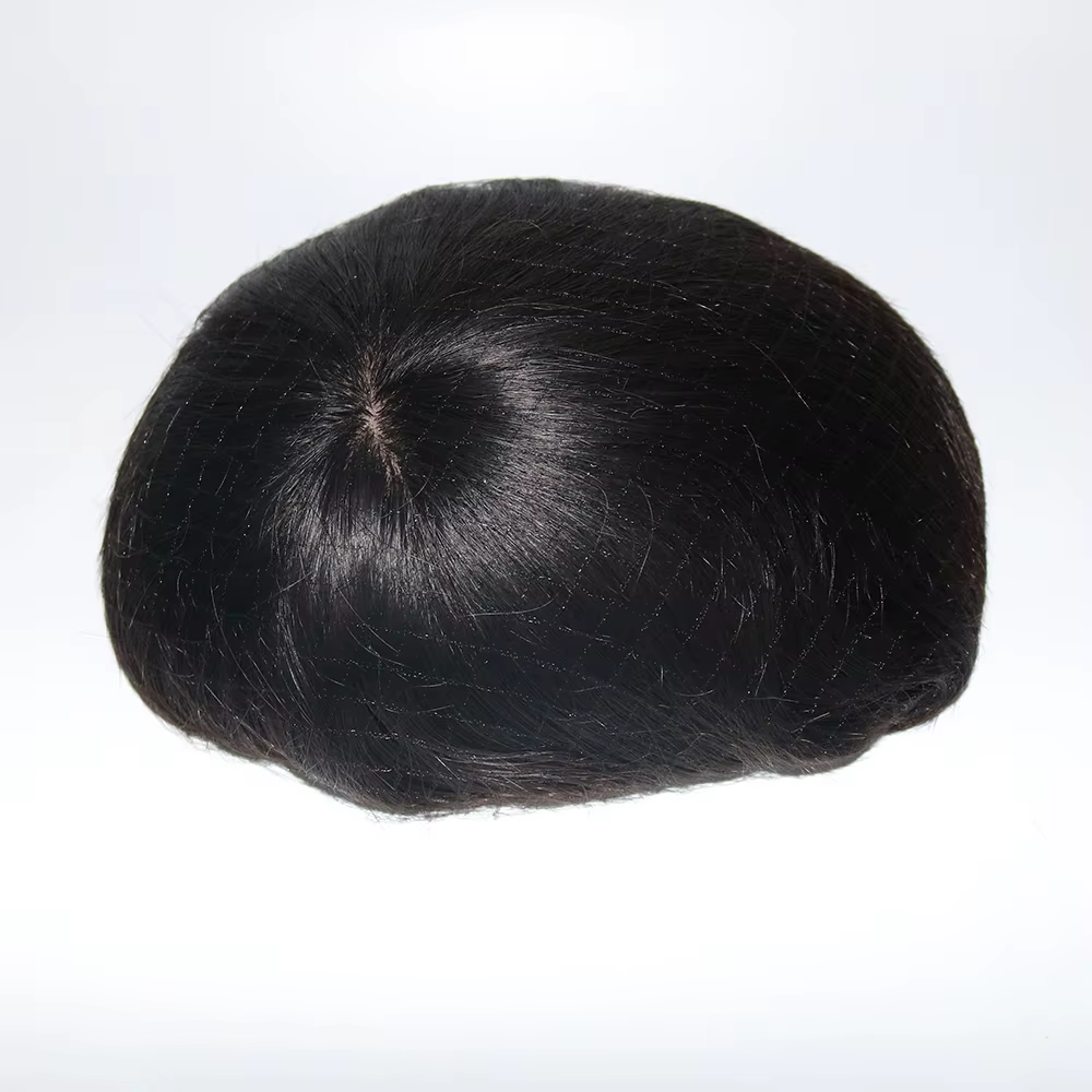 Base en soie hommes toupet de cheveux humains remplacement de cheveux système de postiches toutes le
