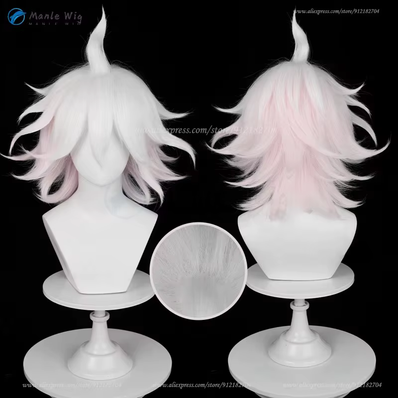 Perruque Cosplay Anime Ito Komaeda, Cheveux Synthétiques, Dégradé Rose et Blanc, Degré de Chaleur, 3