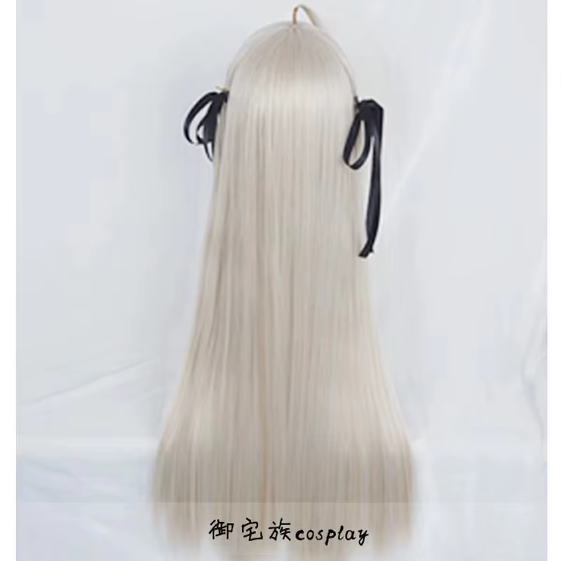 Perruque de Cosplay synthétique lisse et longue Yosuga no Sora, blonde cendrée, avec ruban noir + bo