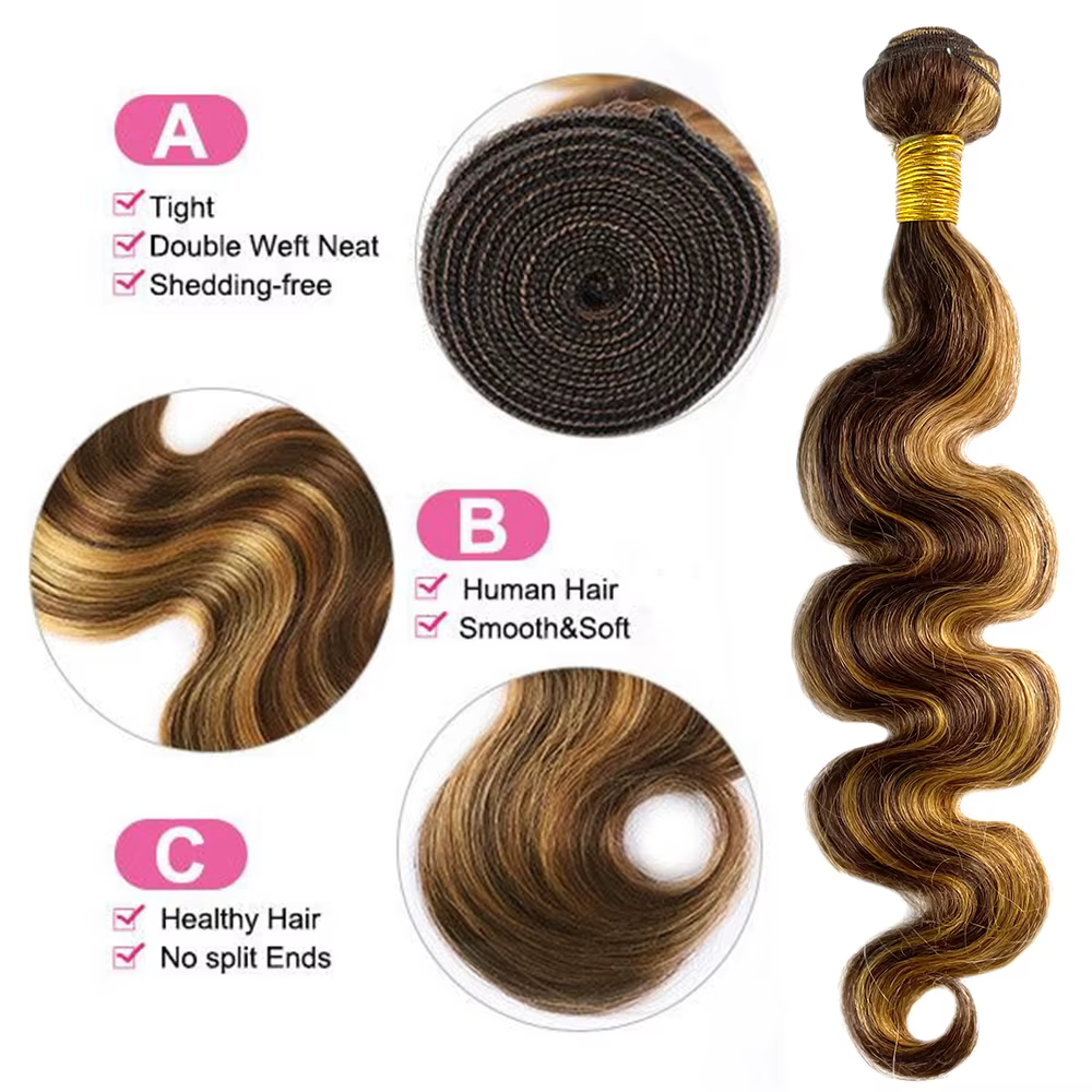 Faisceaux à reflets avec fermeture frontale brésilienne vague de corps Ombre Blonde cheveux humains
