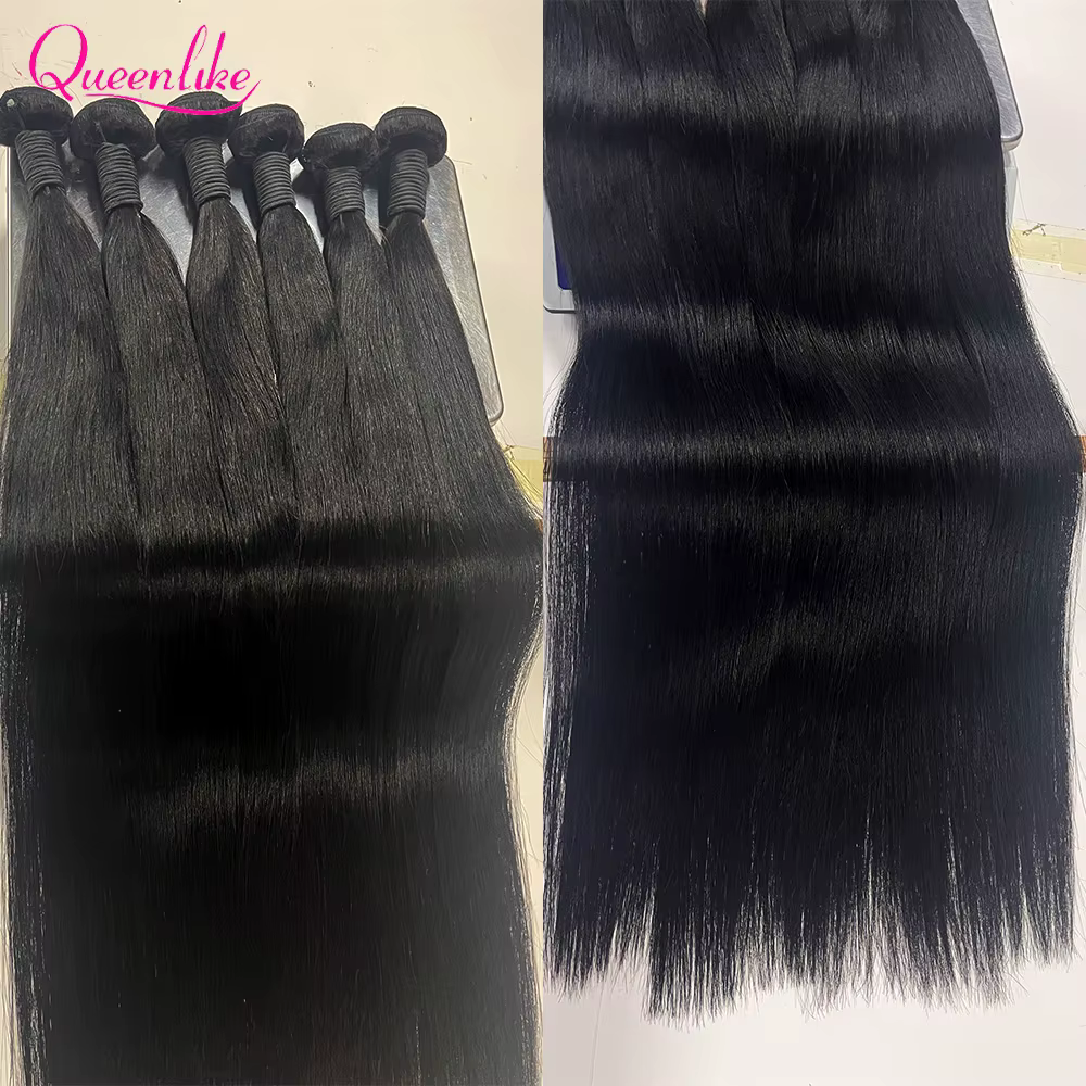 Extensions de cheveux humains lisses Queenlike 12A avec closure 4x4 5x5 6x6 13x4 en dentelle, 3 mèch