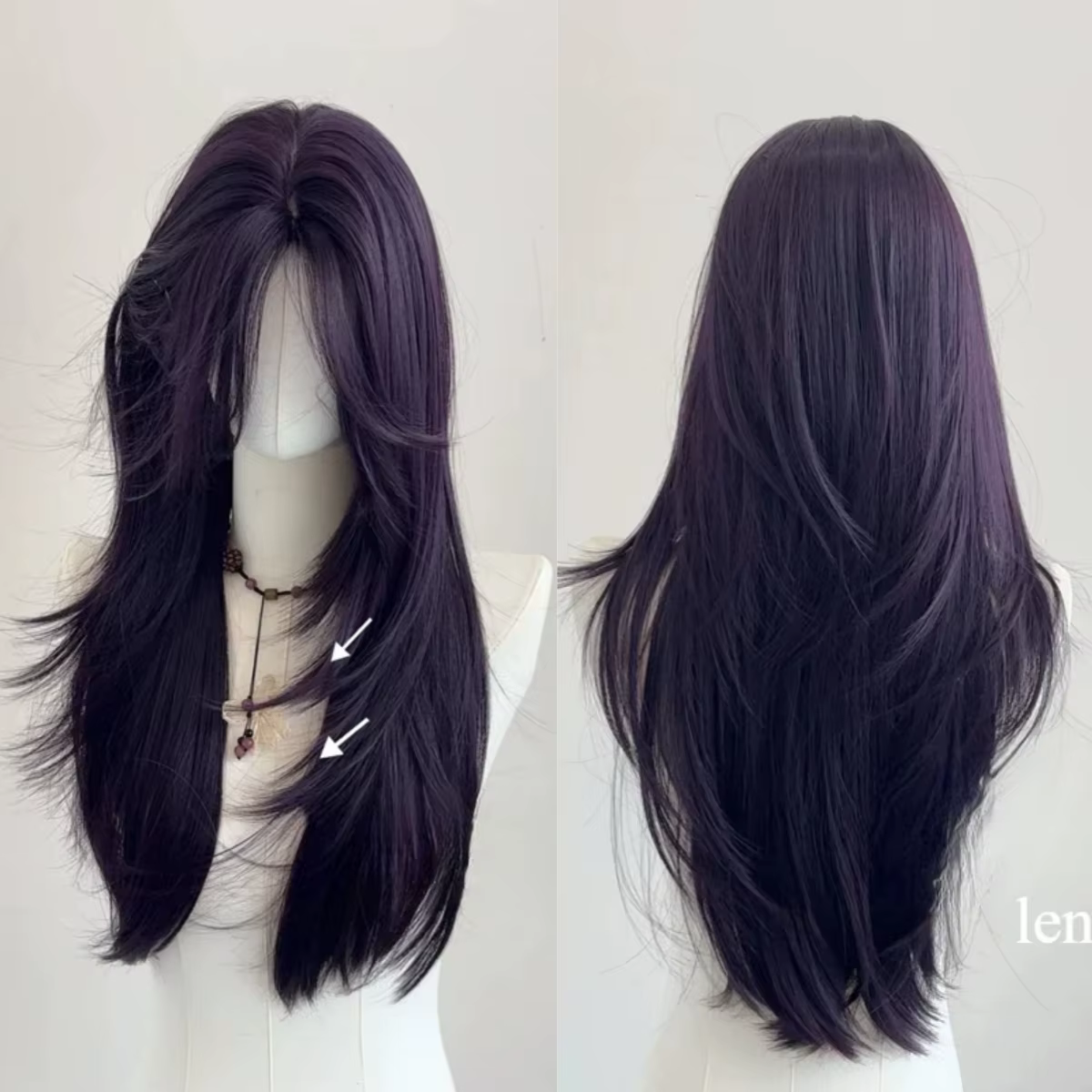 Ashely Perruque violet foncé femme 22 pouces cheveux longs rideau frange couches Nature cheveux raid