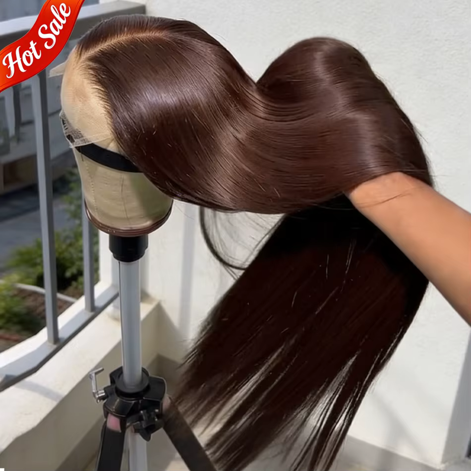 Perruque Lace Front HD Brun Chocolat 13x4 Lisse, Perruques Frontales Complètes 13x6 en Cheveux Humai