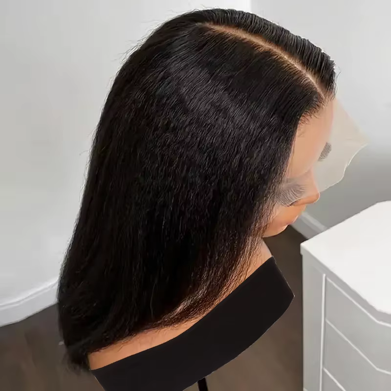 Perruque Lace Front Wig synthétique Yaki noire, 30 pouces, densité 180, perruque lisse et crépue dou