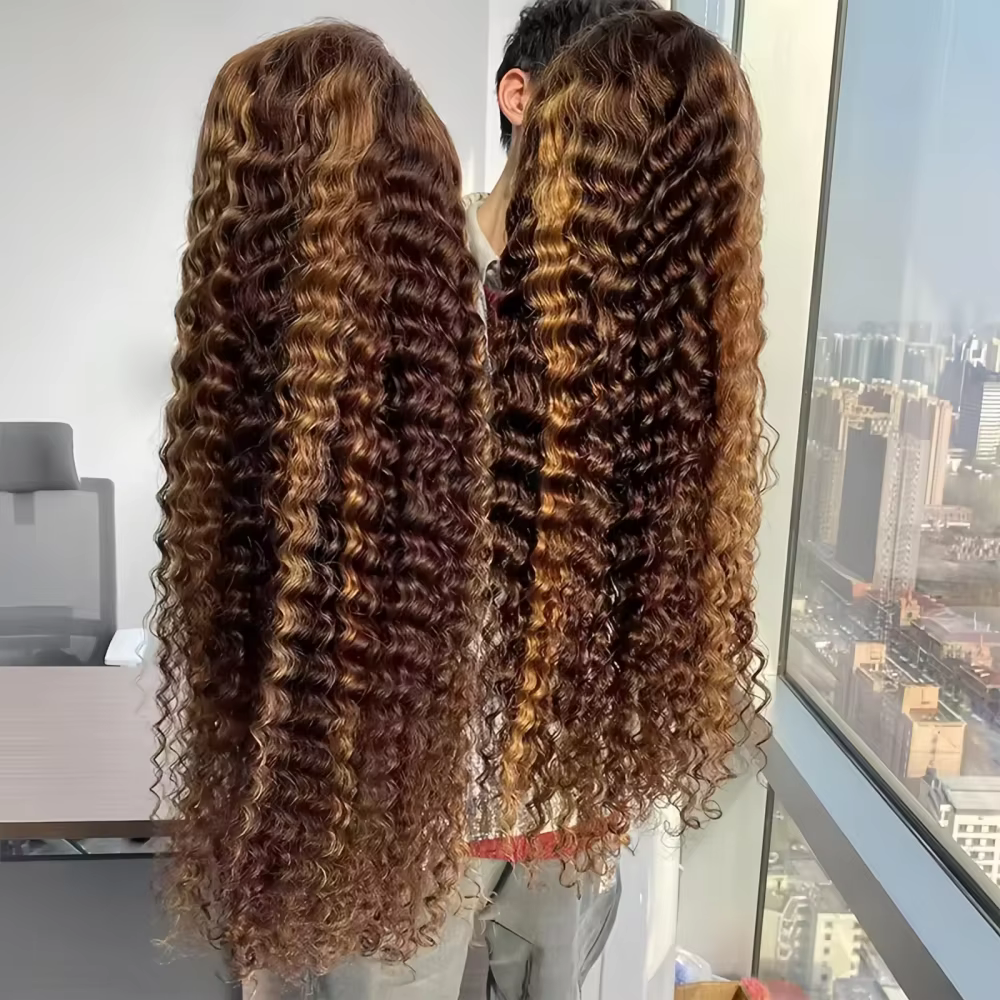 Perruque Lace Frontal Wig brésilienne bouclée, cheveux naturels, Deep Wave, 13x4, 13x6, Hd, à reflet