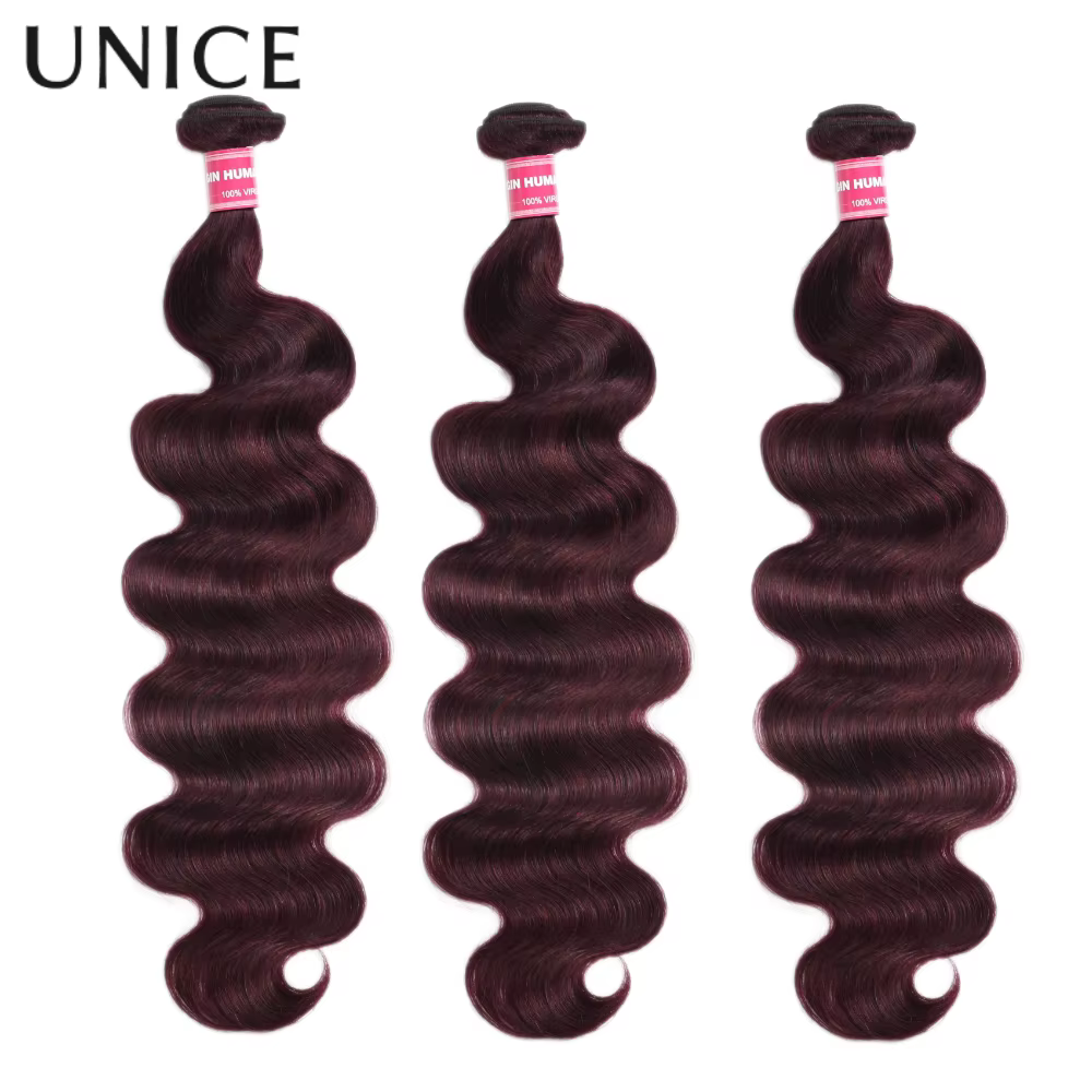 UNice cheveux noir cerise vague de corps paquets de cheveux humains 1/3/4 pièces traiter poids de ch