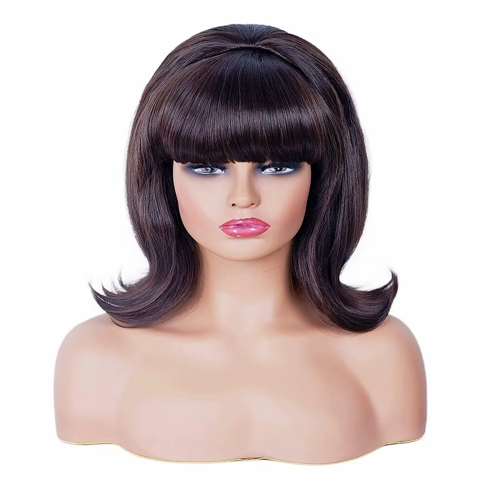 HAIRJOY cheveux synthétiques rose updo perruque 70s Pinup Pelucas 60s ruche Look Vintage Halloween C