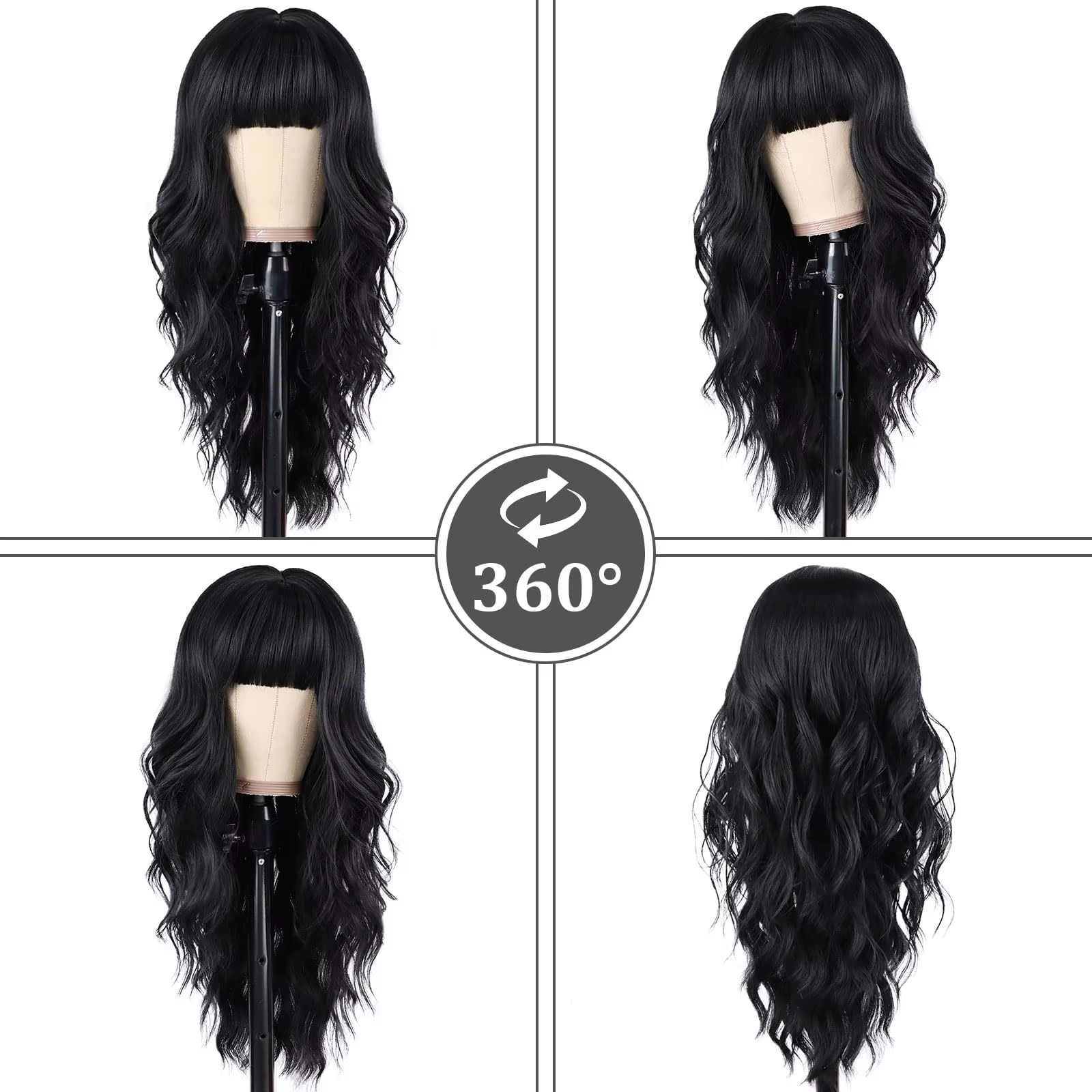 Nouvelle perruque bouclée synthétique noire pour fête, cosplay d'Halloween, usage quotidien, ensembl
