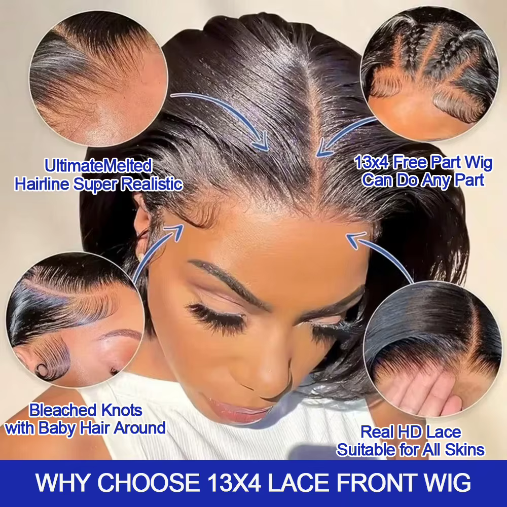 Perruque frontale tressée vietnamienne lisse et droite, pré-épilée, 100 % cheveux humains, sans coll