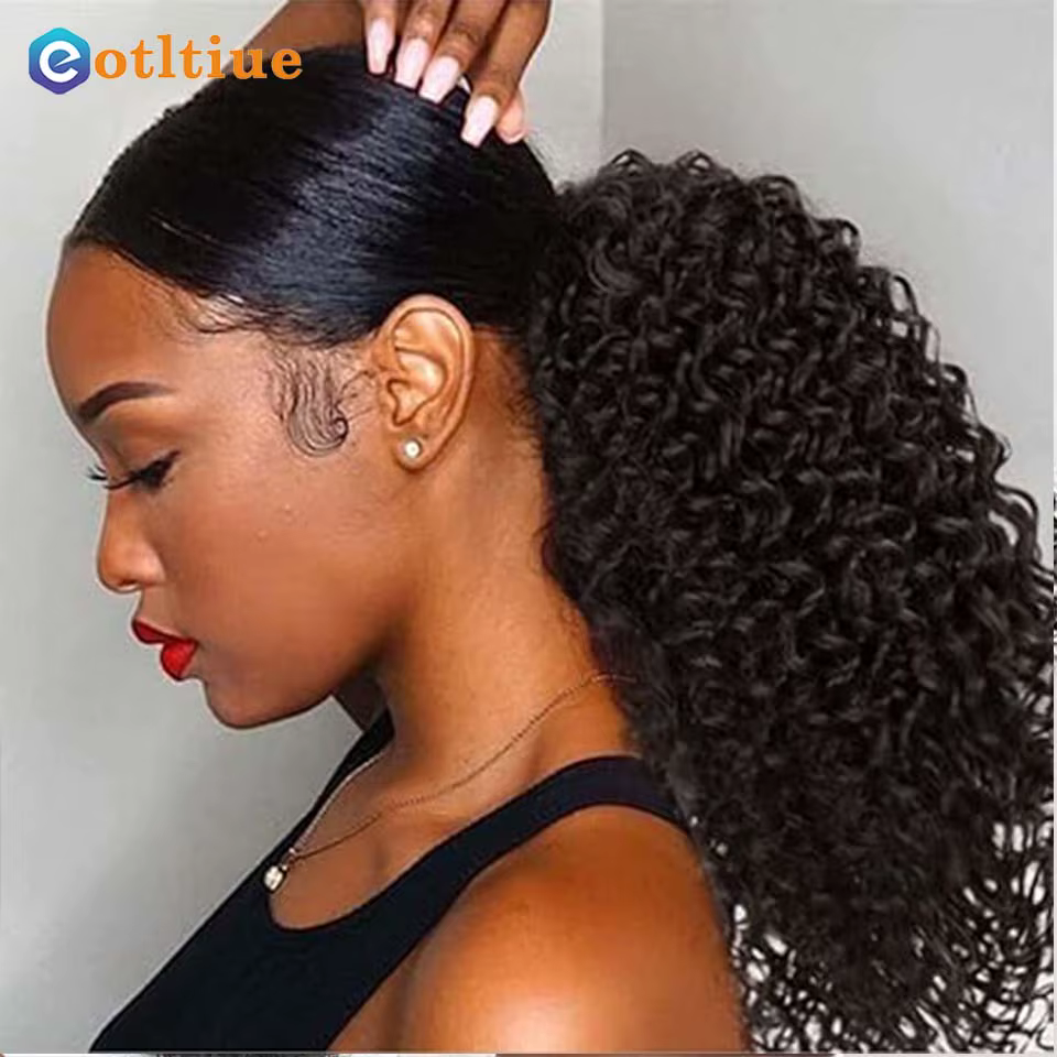 Queue de cheval de cheveux humains, Kinky Curly, Proximité Wstring, Extension de queue de cheval, Af