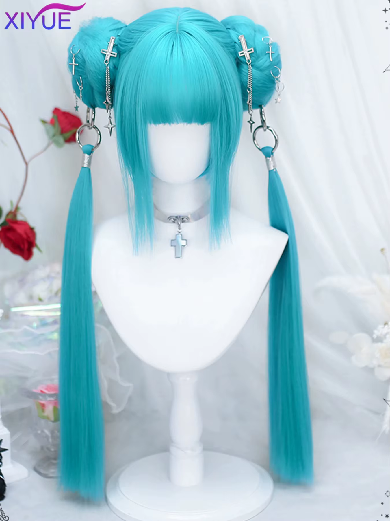 XIYUE synthétique longue droite Lolita perruque avec Bang rouge Ombre noir Cosplay fête Halloween no