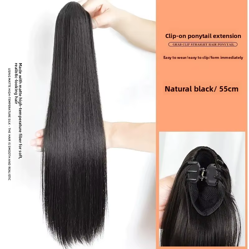 Extensions de cheveux longs et raides de style chinois traditionnel, queues de cheval artificielles