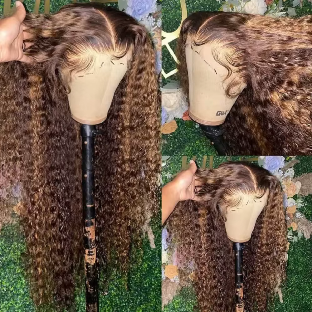 Luckathy bouclés couleur mettre en évidence perruque cheveux humains vague profonde 13X6 Hd dentelle