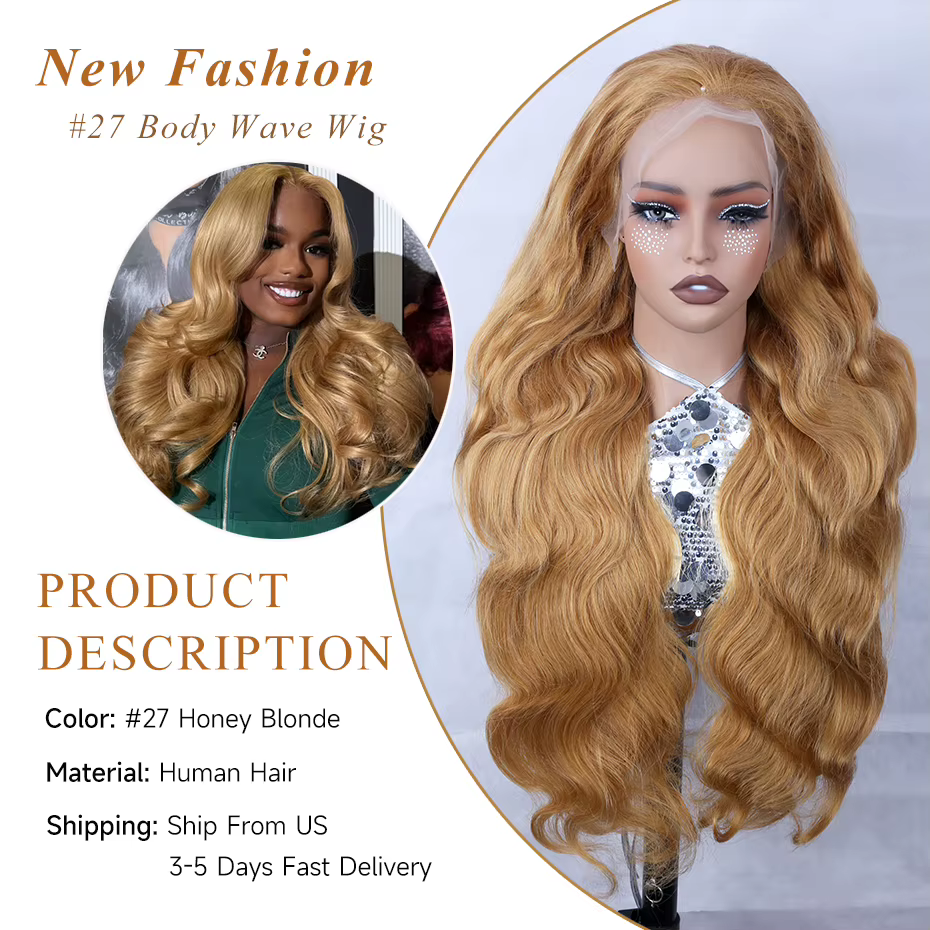 38 40 pouces # Perruques en cheveux humains couleur blond miel 27 pour femmes, perruque frontale en 