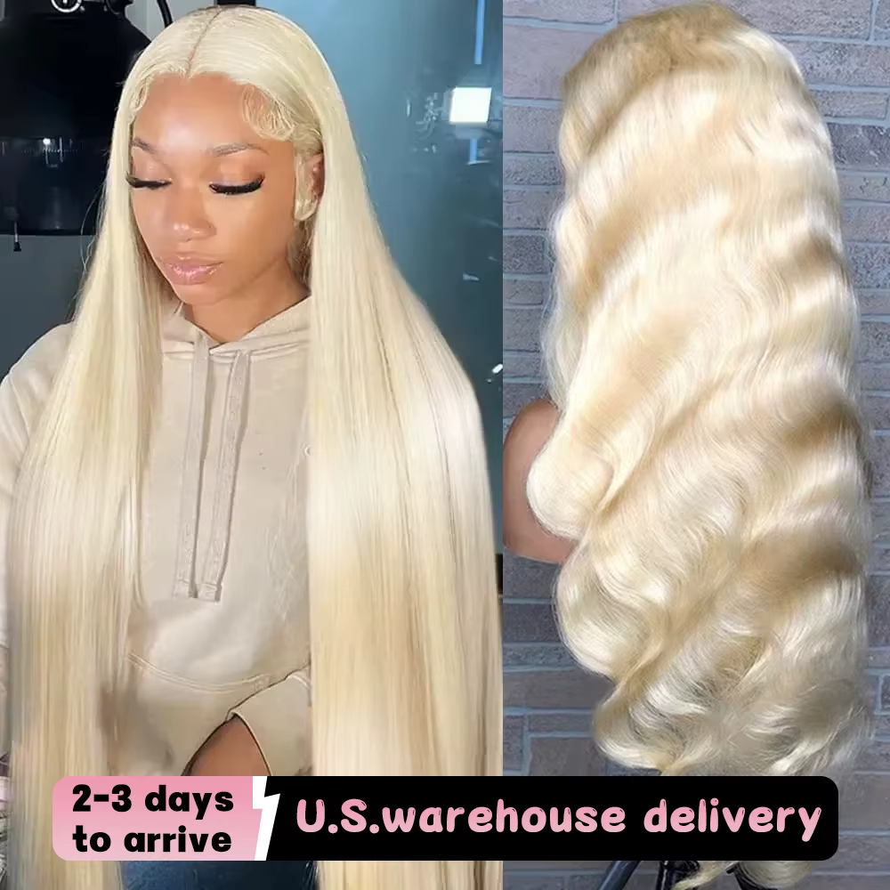 Perruque en cheveux humains 613 blonde, lisse, 40 pouces, 250% de densité, pré-épilée, 13x6, vague c