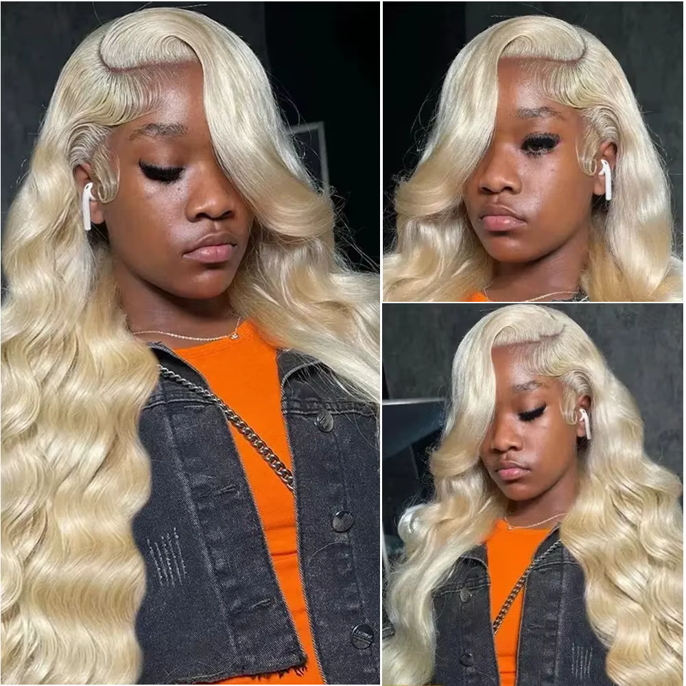 Perruque Lace Frontale Blonde 613 Body Wave en Cheveux Humains, Densité 220, Dentelle HD Transparent