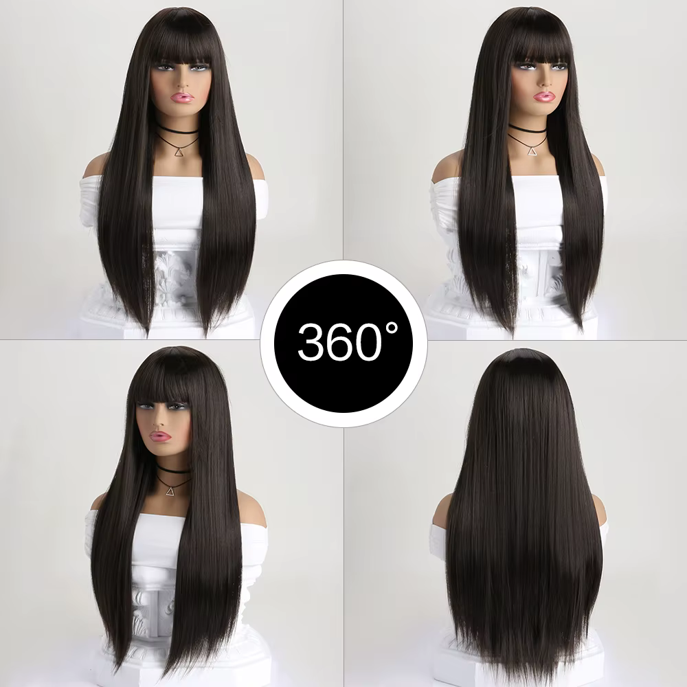 Perruque synthétique longue et lisse de 26 pouces pour femmes, perruque à la mode pour le quotidien,