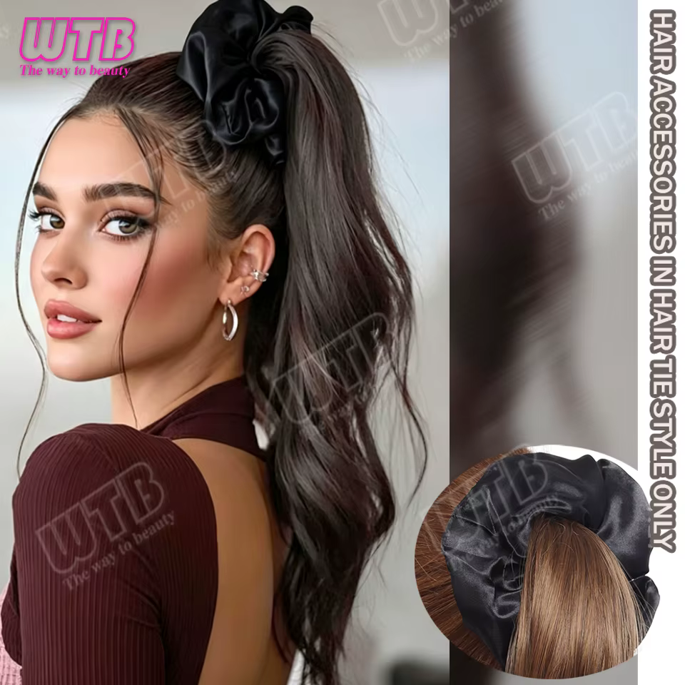 Perruque synthétique queue de cheval avec bande élastique, style volumisant, grandes boucles ondulée