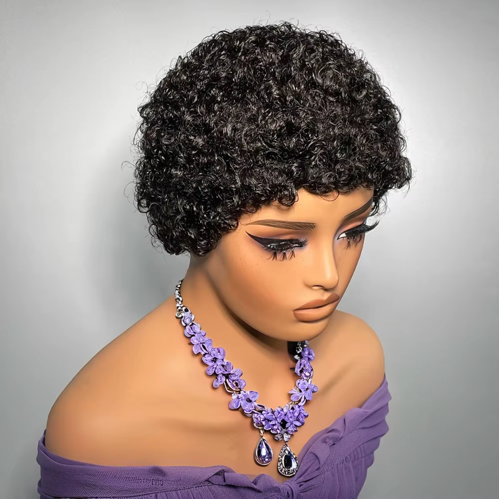 Perruque coupe lutin perruque de cheveux humains perruque courte Afro crépus bouclés perruques pour 